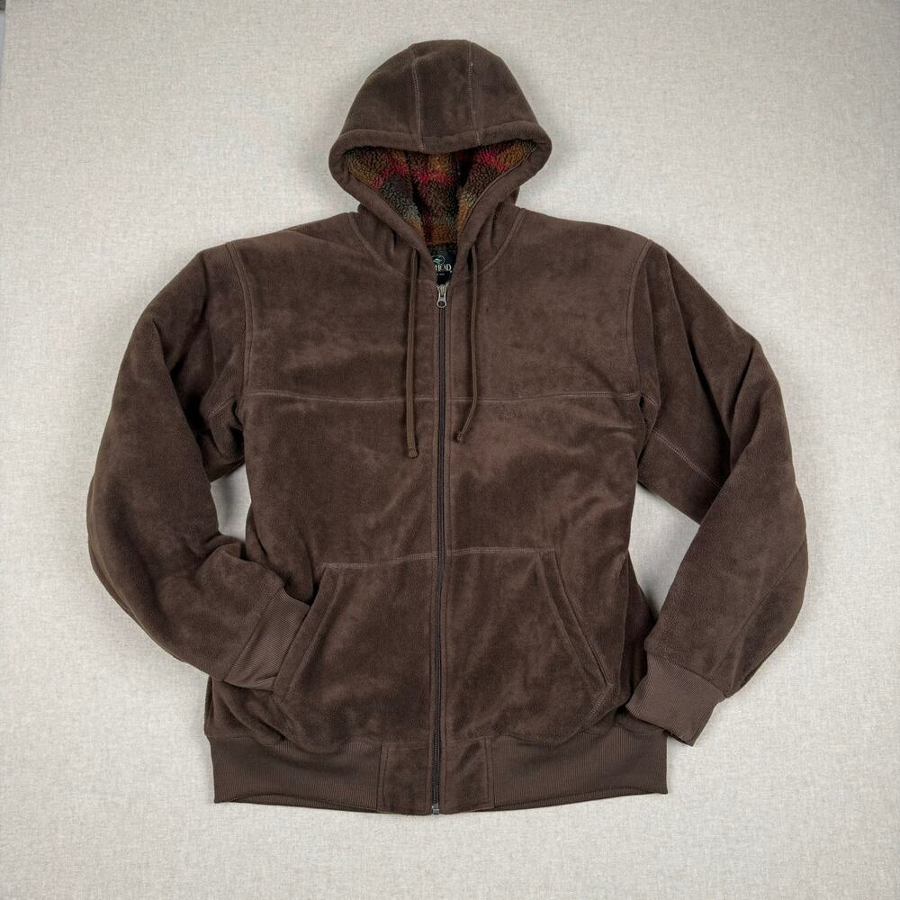 RedHead Brown Fleece Zip Hoodie Plaid Lined Hunting Outdoors Large